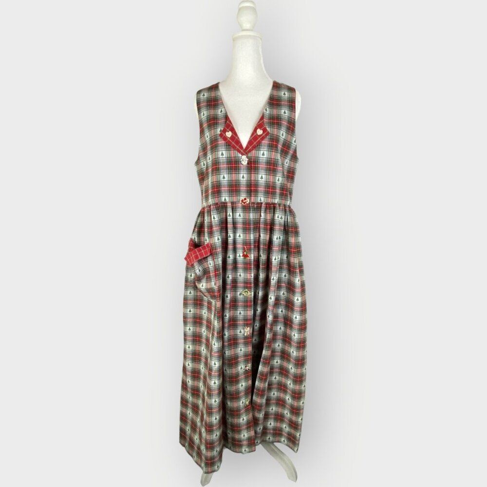 Vtg Dogwood Lane Christmas Dress | S | Red Plaid | Seasonal Festive Cottagecore